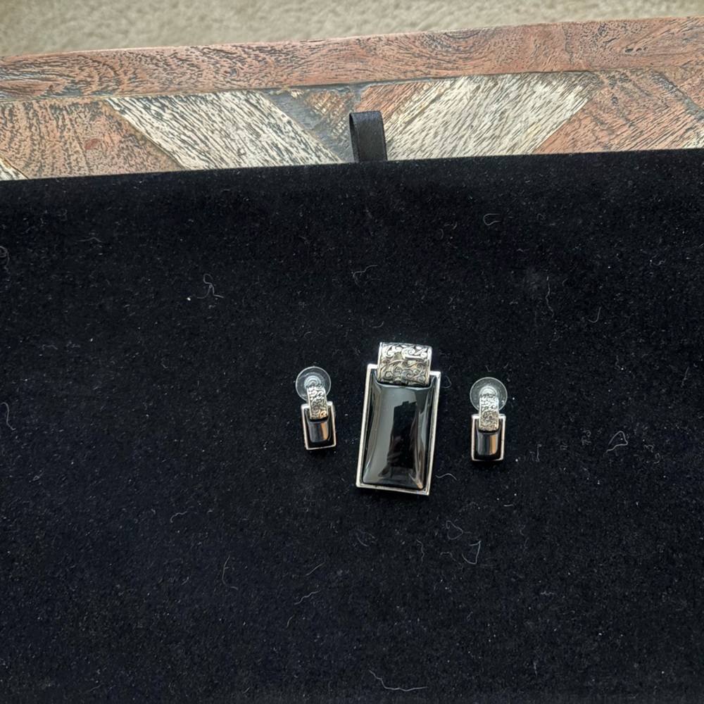 Vintage Silver-plated Pendant and Matching Pair of Earrings